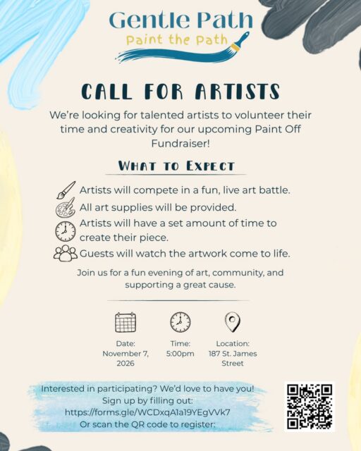 CALLING ALL ARTISTS! 🖌️
There is still time to register to compete in our upcoming fundraiser Paint the Path on November 7th! Join us for a day of creativity, friendly competition, and fun as artists go head-to-head in a friendly painting competition- all in support of accessible mental health counselling.

Interested in participating? We’d love to have you! More information on tickets and the event will be coming soon. Help us Paint the Path toward a healthier, more connected community!

Ready to join the competition? Register by clicking the link in our bio!